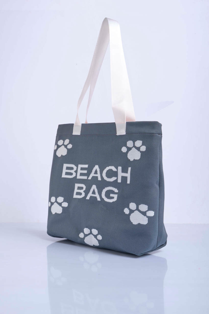 Antrasit - Pati Desenli Triko Plaj Çantası