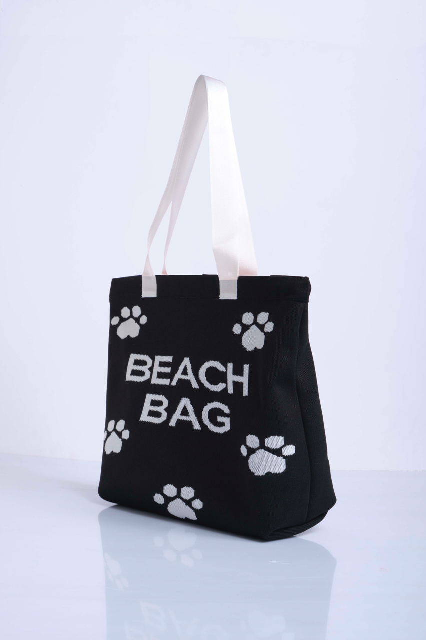 Siyah - Pati Desenli Triko Plaj Çantası