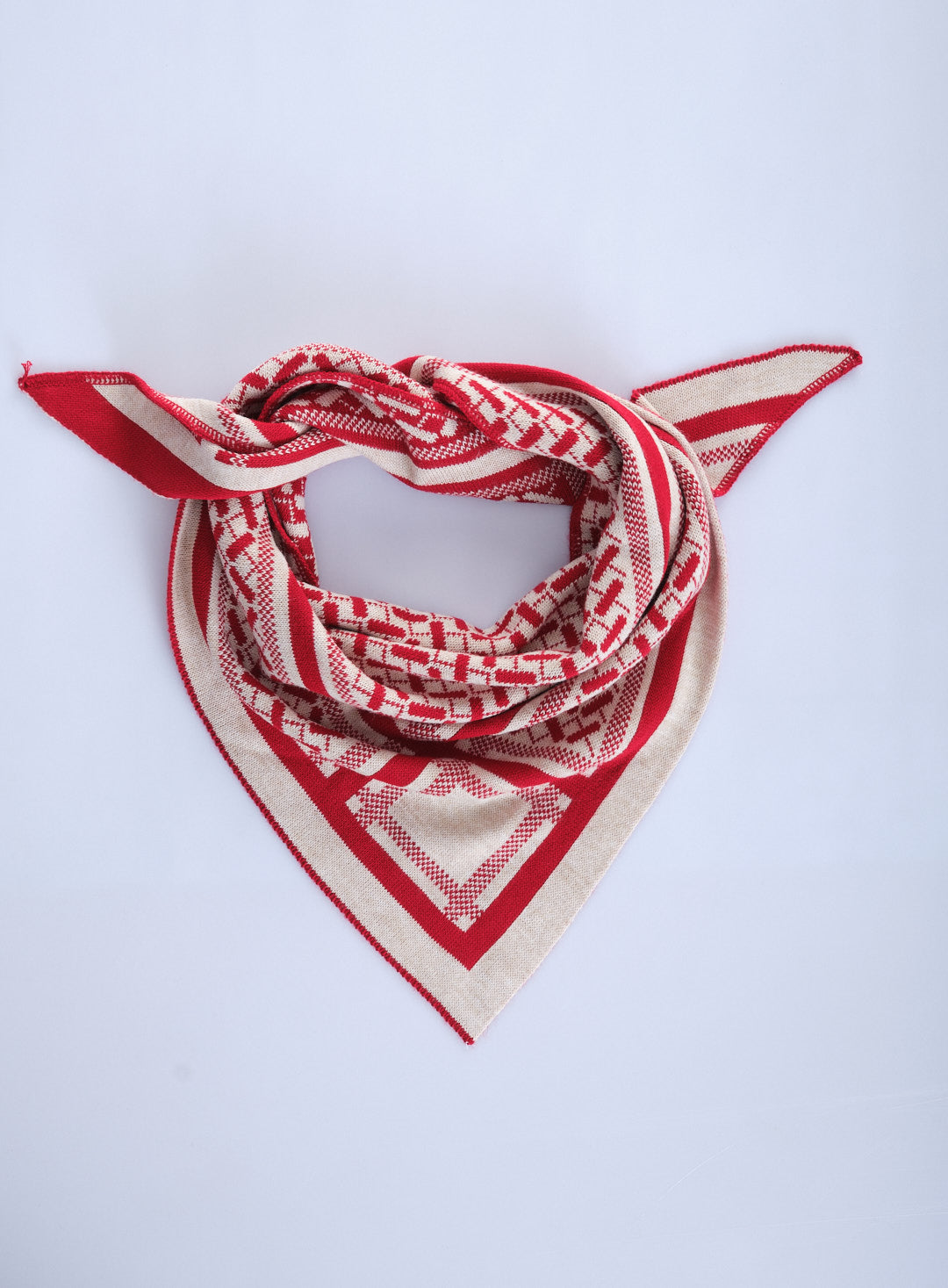 Kırmızı-Bej-Desenli Triko Fular