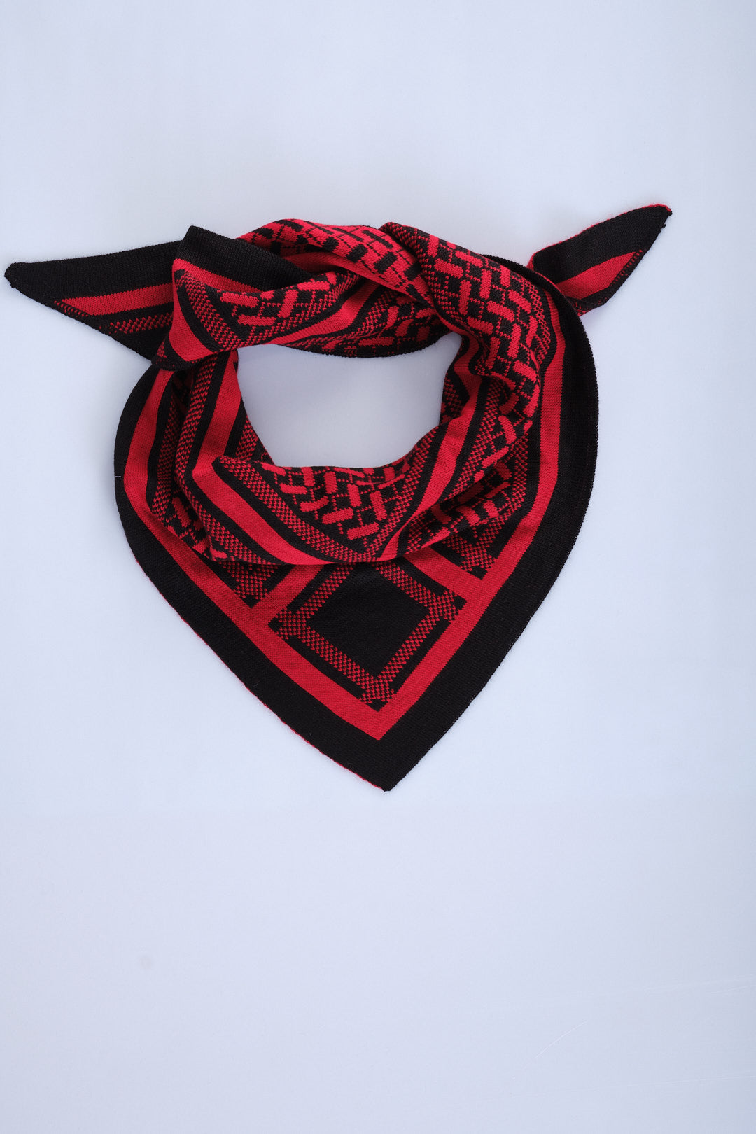 Kırmızı-Siyah -Desenli Triko Fular