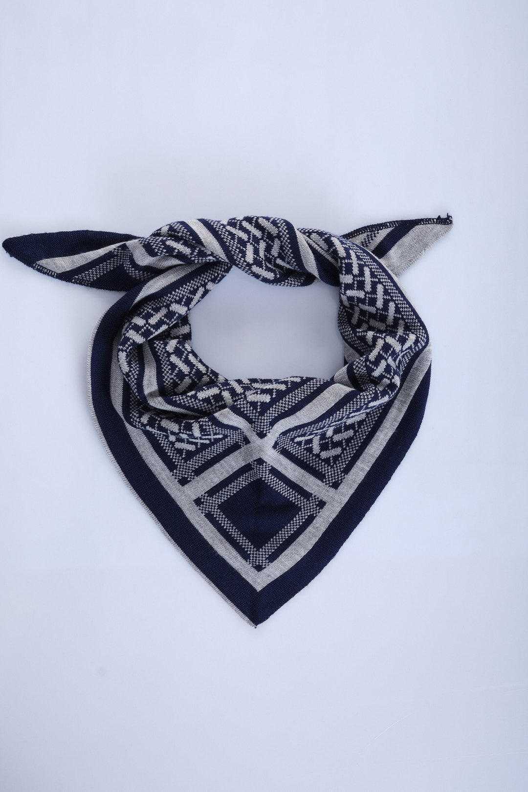 Lacivert-Gri -Desenli Triko Fular