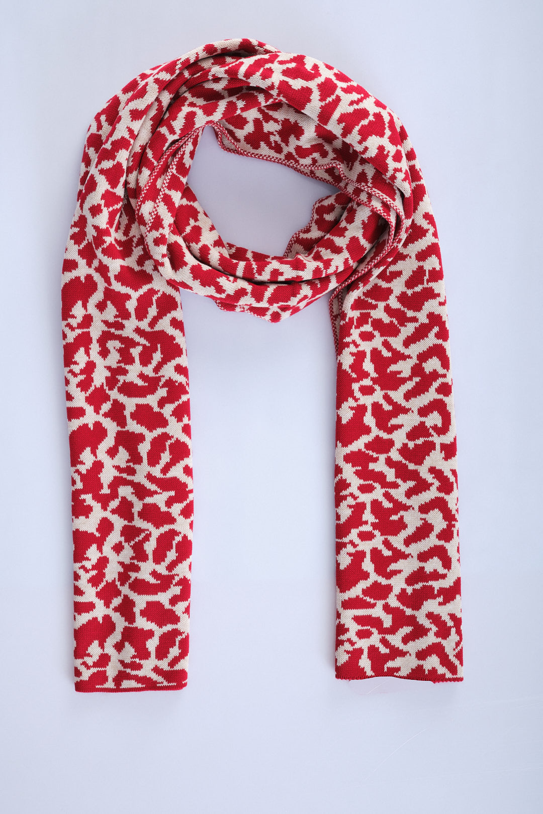 Kırmızı-Bej Leopar Desenli Triko Atkı
