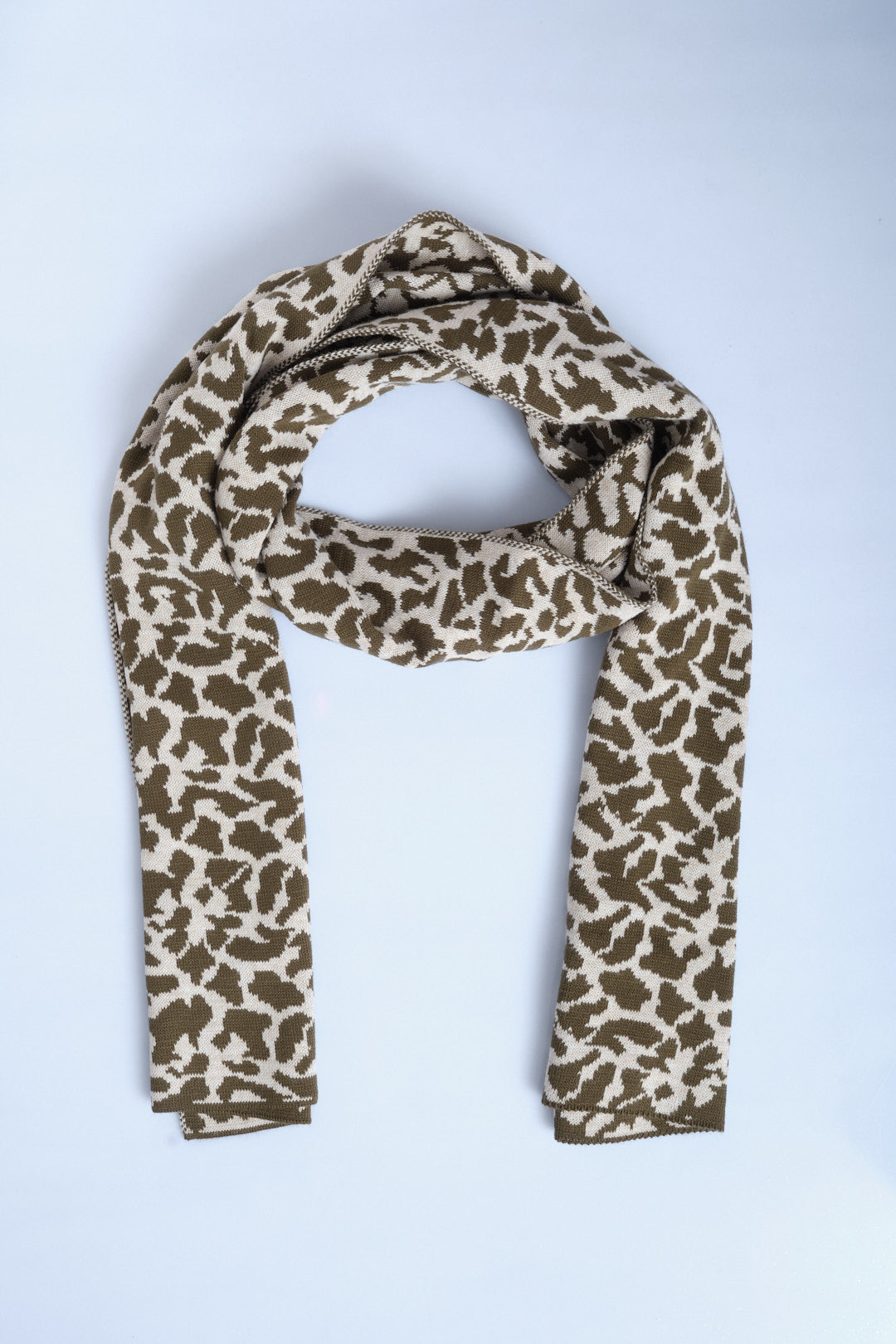 Haki-Bej Leopar Desenli Triko Atkı