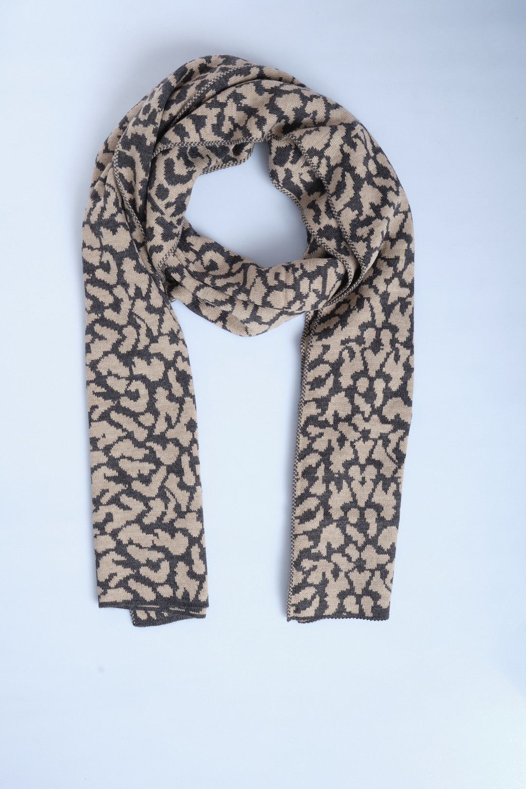 Antrasit-Vizon Leopar Desenli Triko Atkı