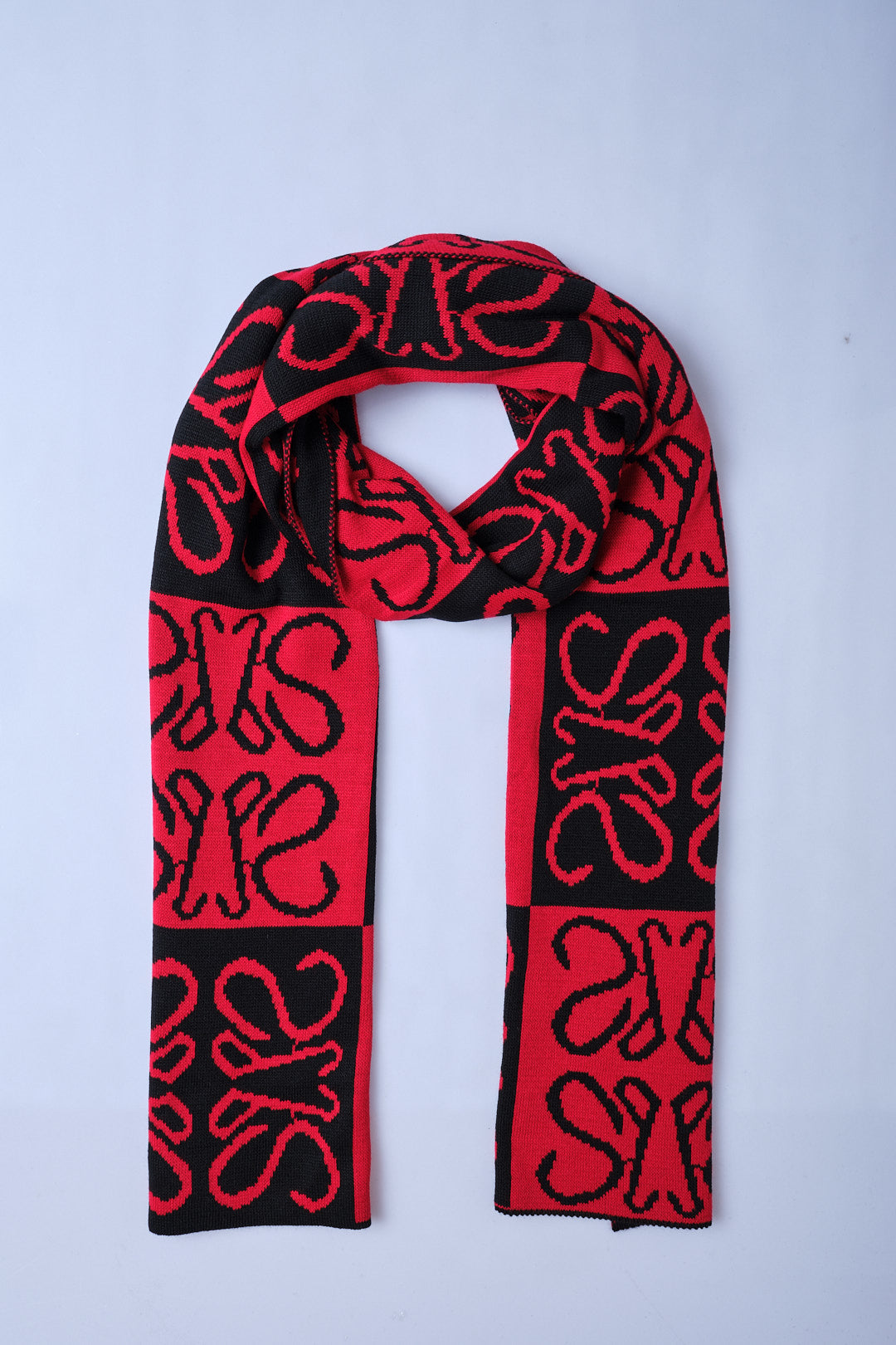 Kırmızı-Siyah Desenli Triko Atkı