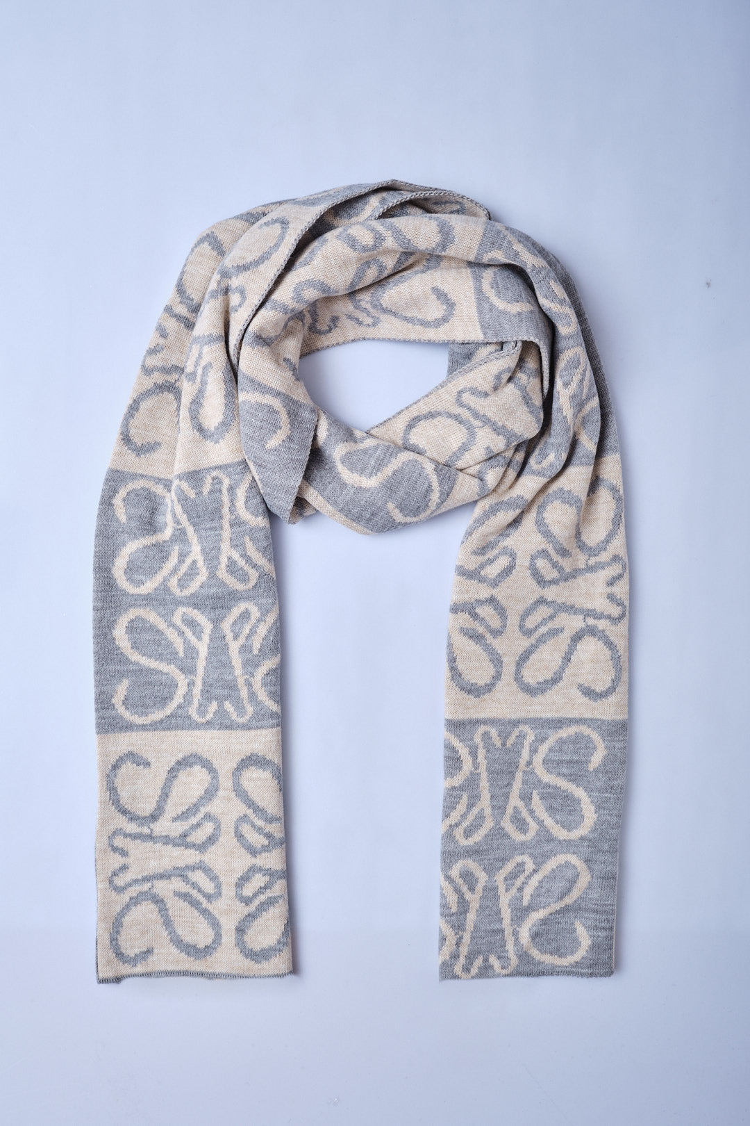 Gri-Bej Desenli Triko Atkı