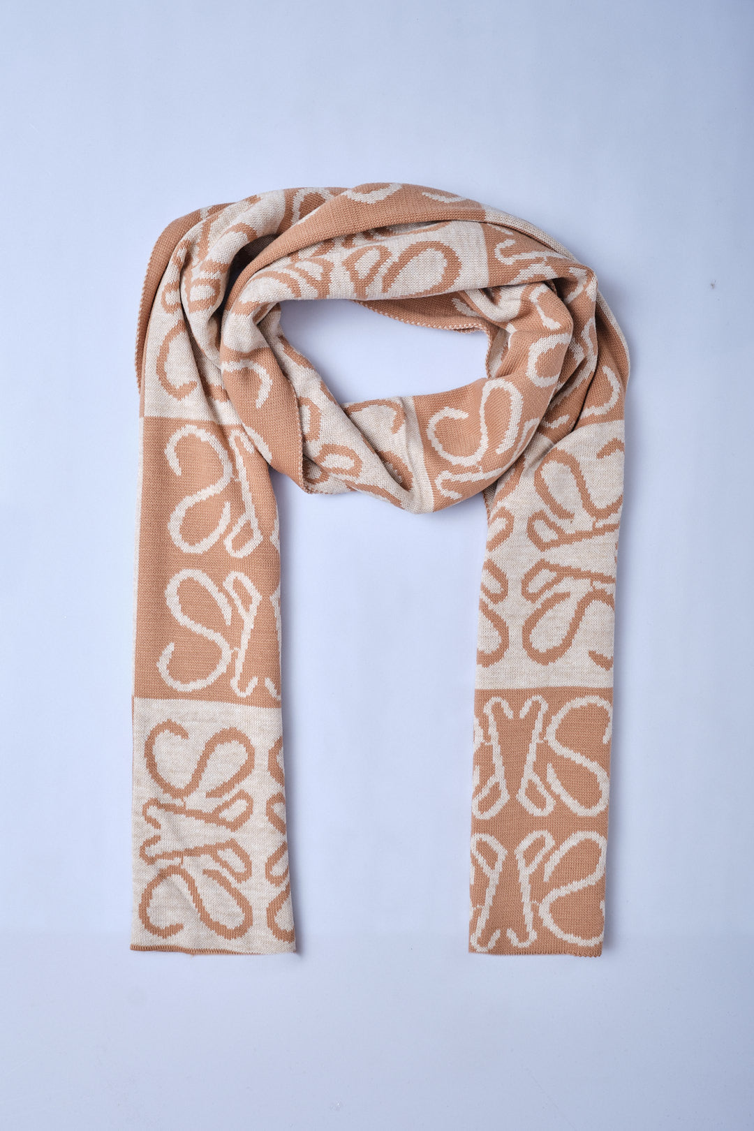 Bisküvi-Bej Desenli Triko Atkı