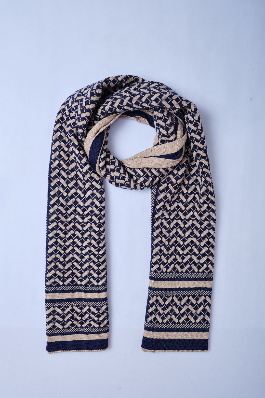 Lacivert-Vizon Etnik Desenli Triko Atkı