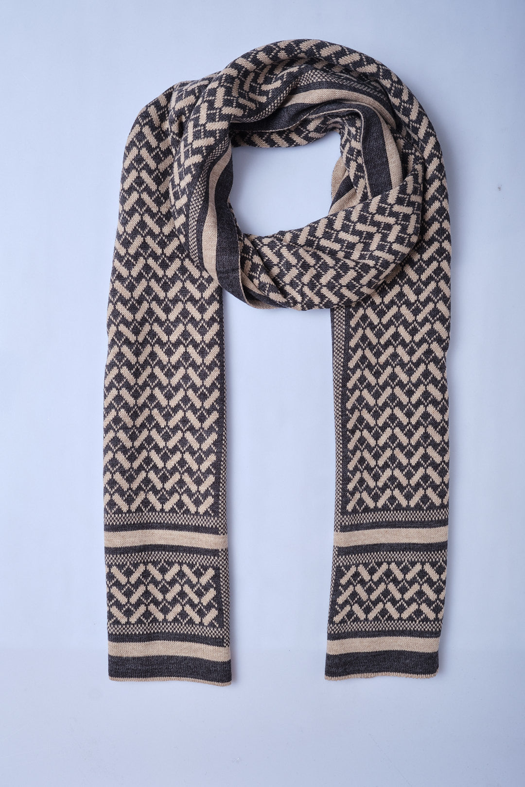 Vizon-Antrasit Etnik Desenli Triko Atkı