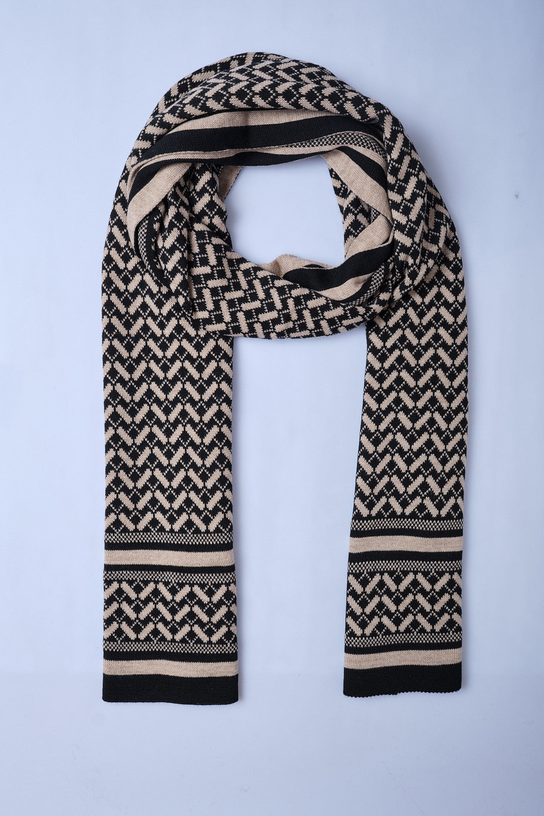 Siyah-Vizon Etnik Desenli Triko Atkı