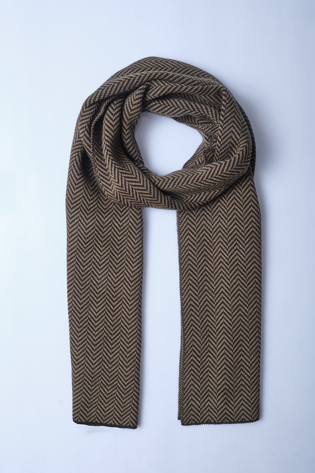 Haki-Siyah Balıksırtı Desenli Triko Atkı