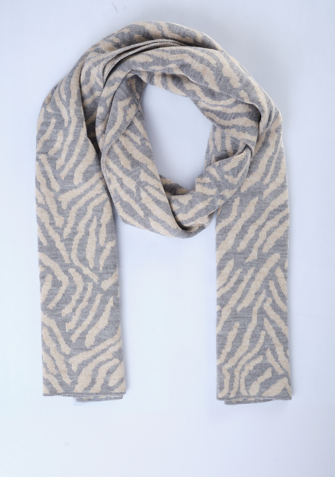 Gri-Bej Zebra Desenli Triko Atkı