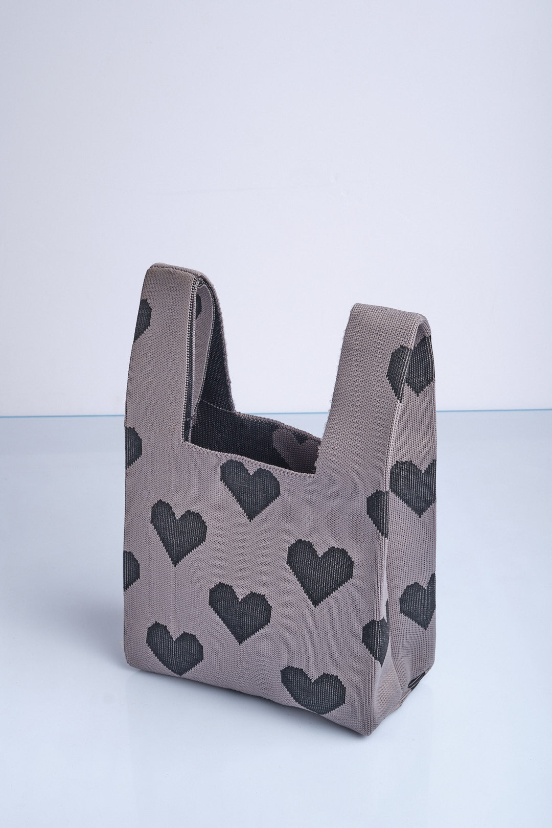 Siyah-Antrasit - Kalp Desenli Triko Tote El Çantası