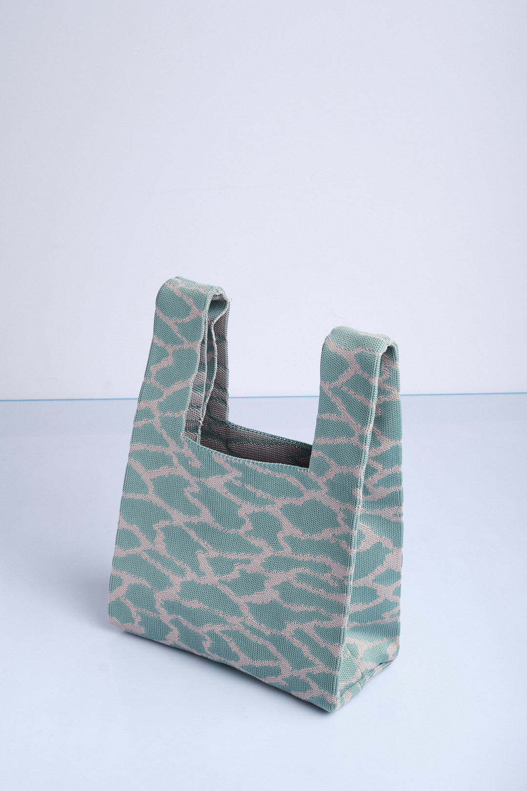 Yeşil-Gri - Leopar Desenli Triko Tote El Çantası