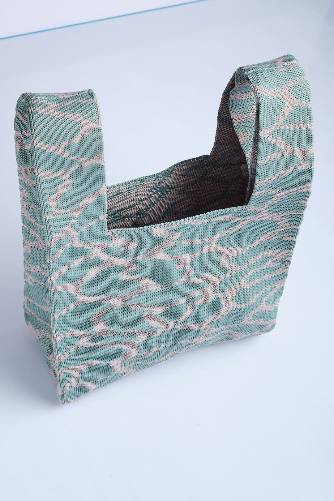 Yeşil-Gri - Leopar Desenli Triko Tote El Çantası