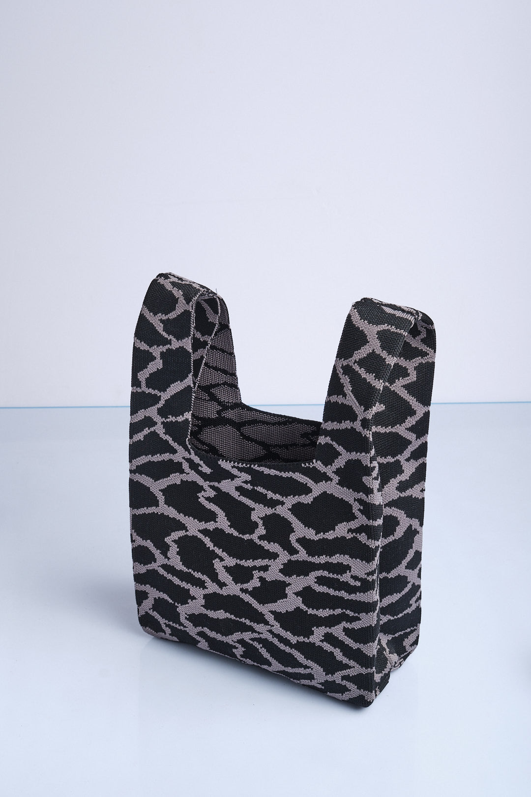 Siyah-Antrasit - Leopar Desenli Triko Tote El Çantası