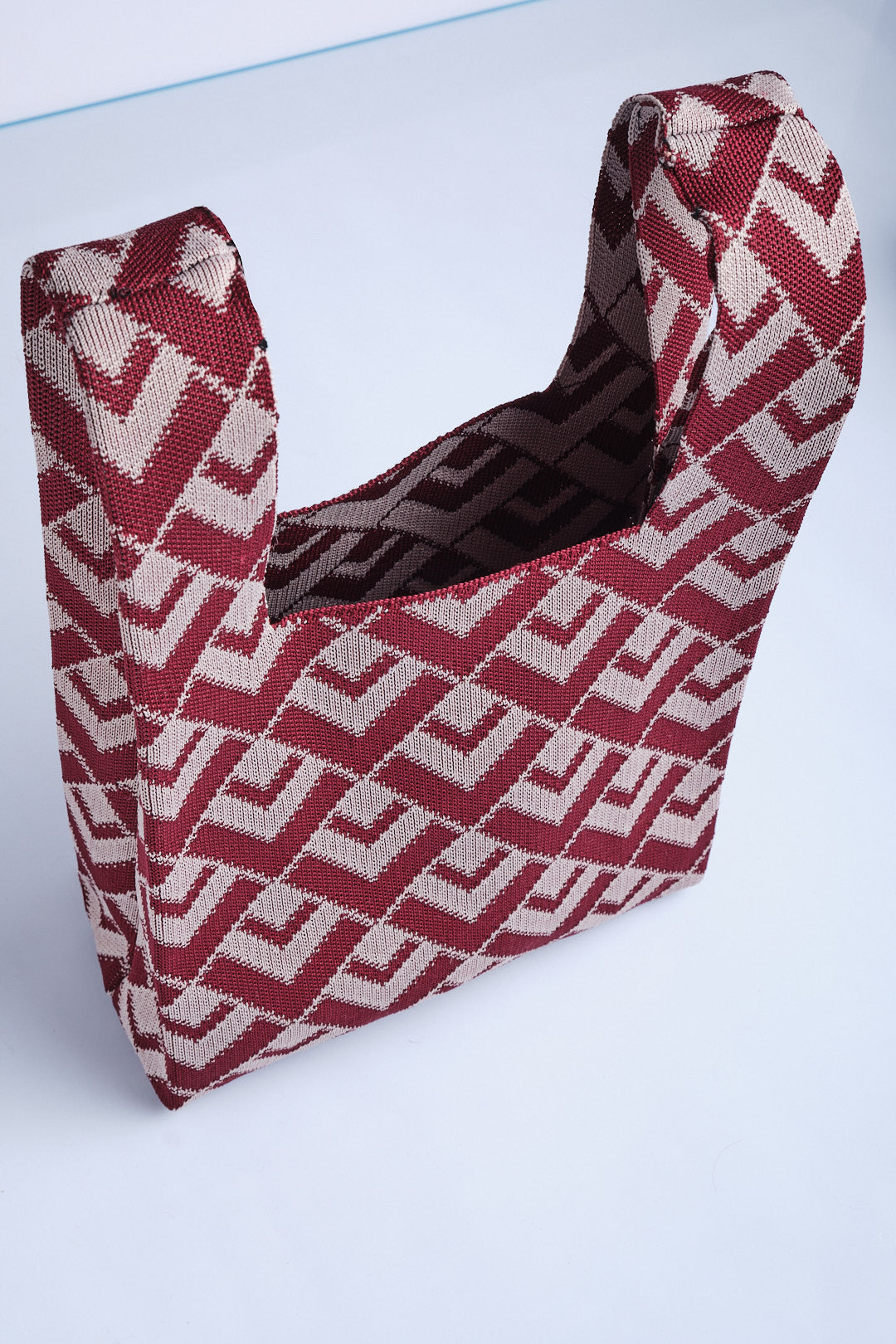 Bordo-Gri - V Desenli Triko Tote El Çantası