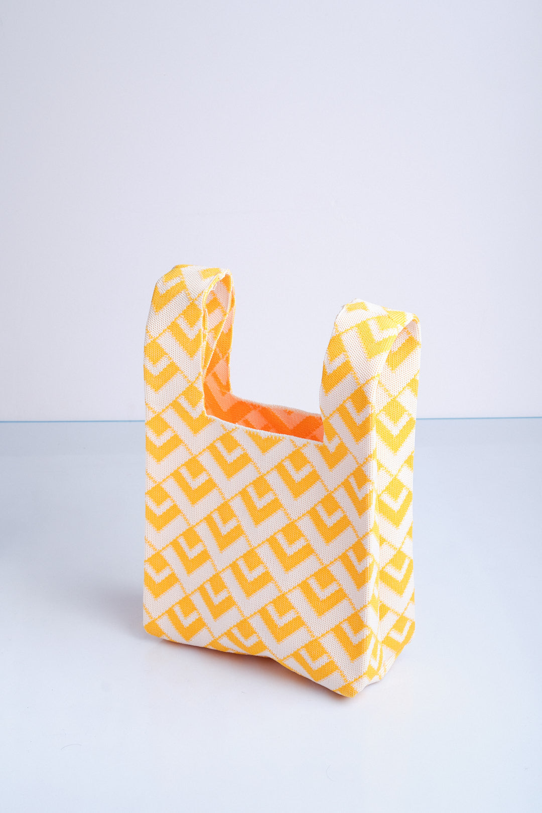 Sarı-Beyaz - V Desenli Triko Tote El Çantası