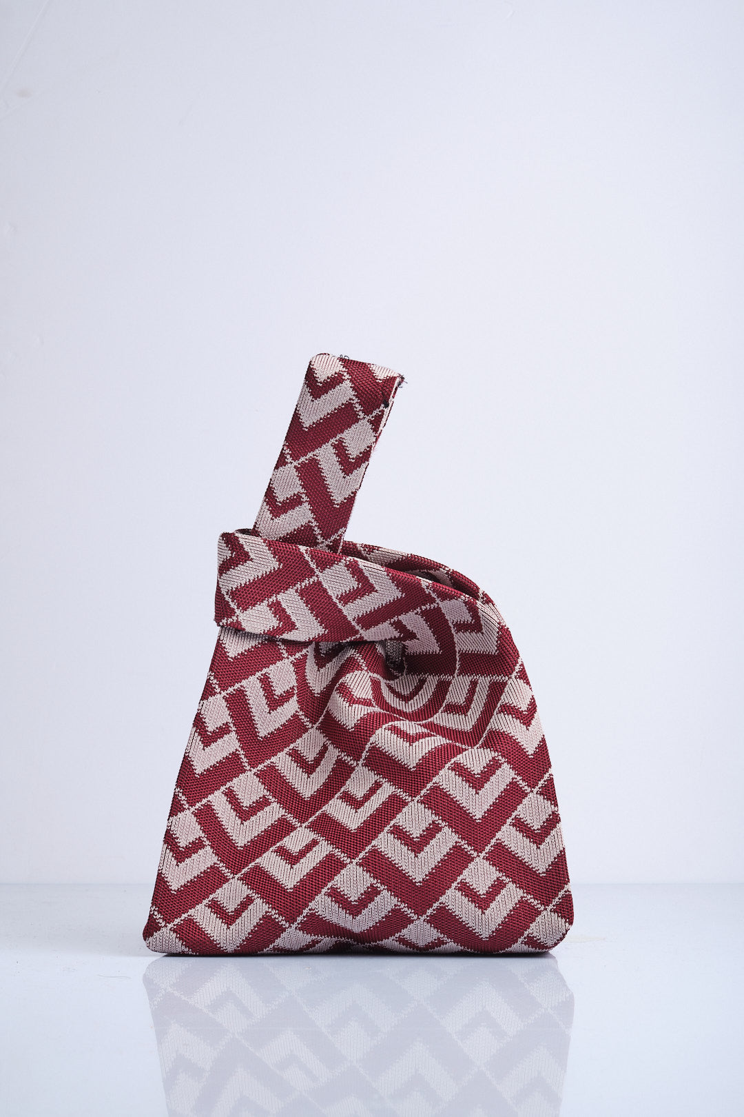 Bordo-Gri - V Desenli Triko Tote El Çantası