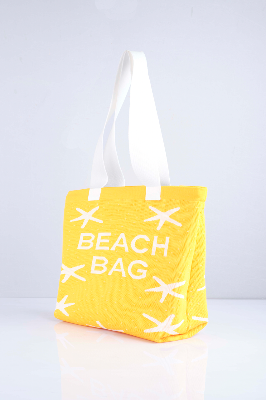 Sarı - Deniz Yıldızı Desenli Triko Plaj Çantası