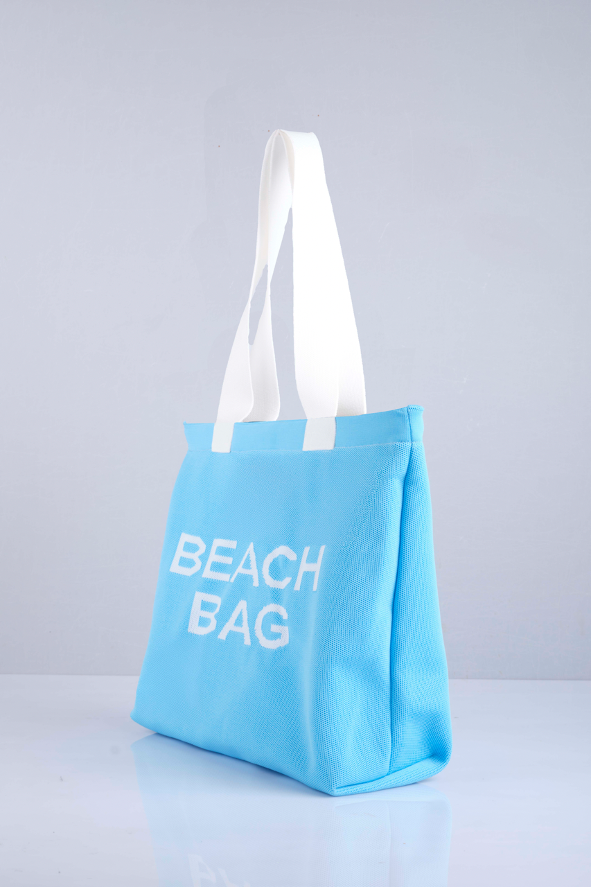 Mavi - Beach Bag Yazılı Triko Plaj Çantası