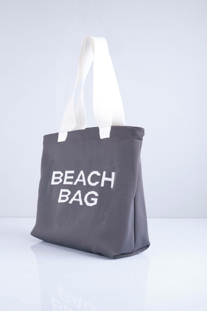 Antrasit - Beach Bag Yazılı Triko Plaj Çantası