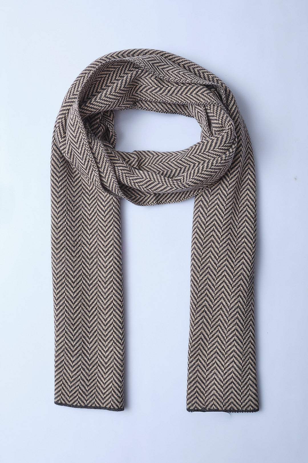 Vizon-Antrasit Balıksırtı Desenli Triko Atkı