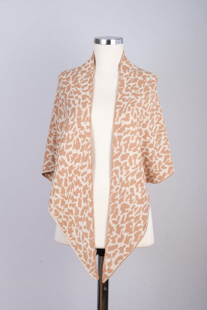Bej-Bisküvi -Leopar Desenli Triko Üçgen Şal