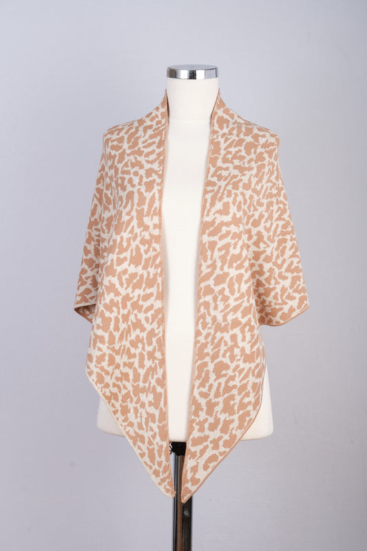 Bej-Bisküvi -Leopar Desenli Triko Üçgen Şal