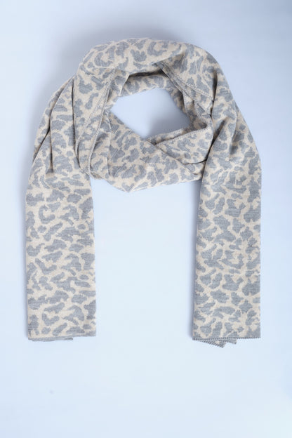 Gri-Bej Leopar Desenli Triko Atkı