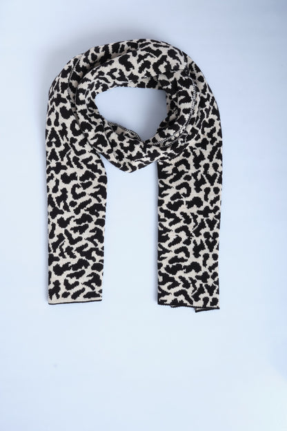 Siyah-Bej Leopar Desenli Triko Atkı