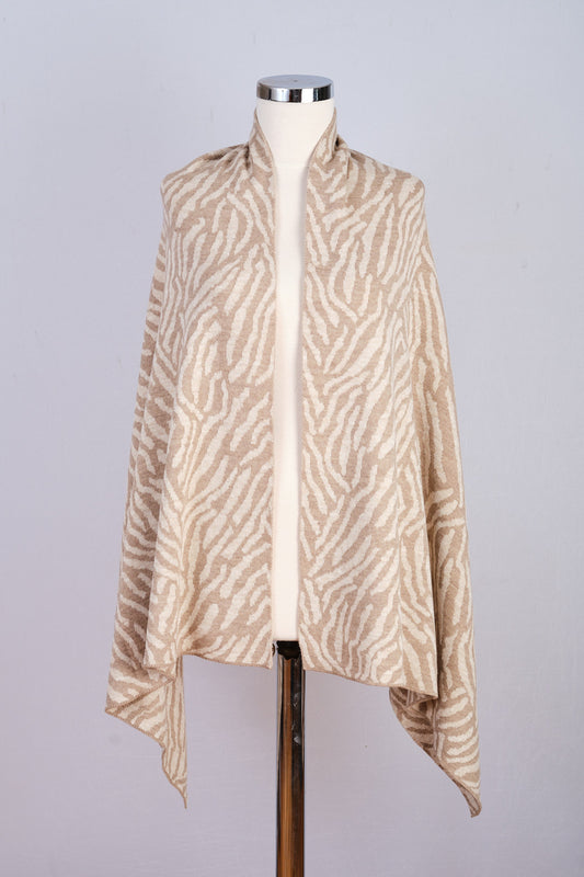 Bej-Vizon -Zebra Desenli Triko Şal