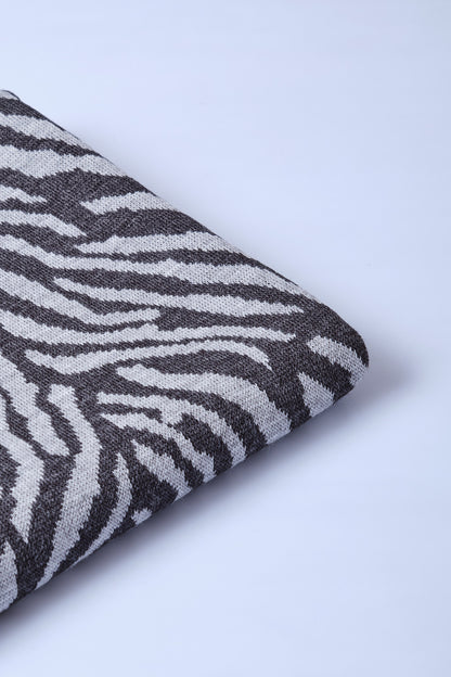 Gri-Antrasit -Zebra Desenli Triko Şal