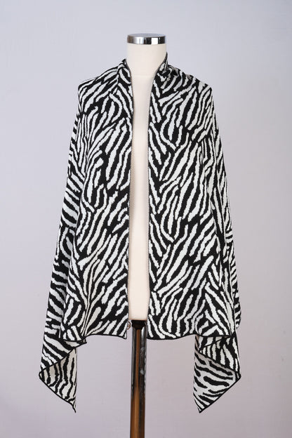 Siyah-Beyaz -Zebra Desenli Triko Şal