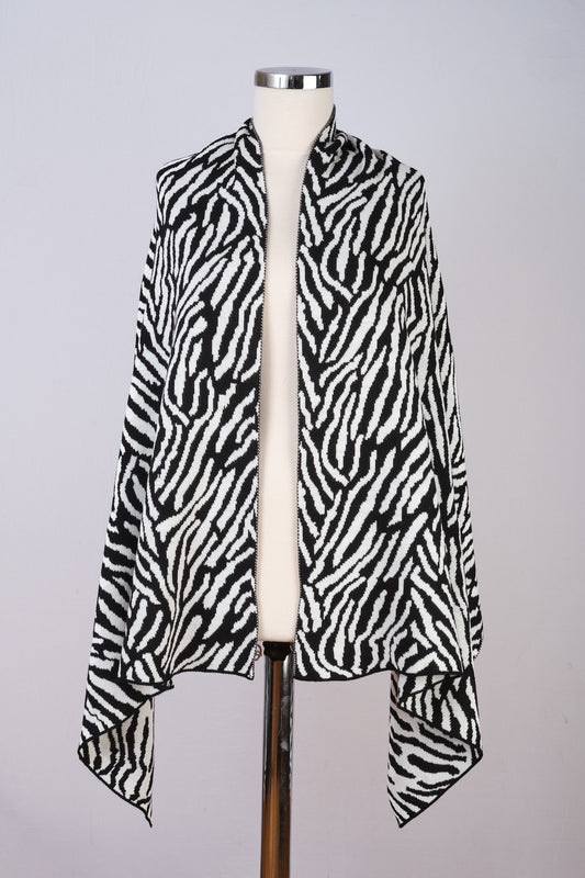 Siyah-Beyaz -Zebra Desenli Triko Şal