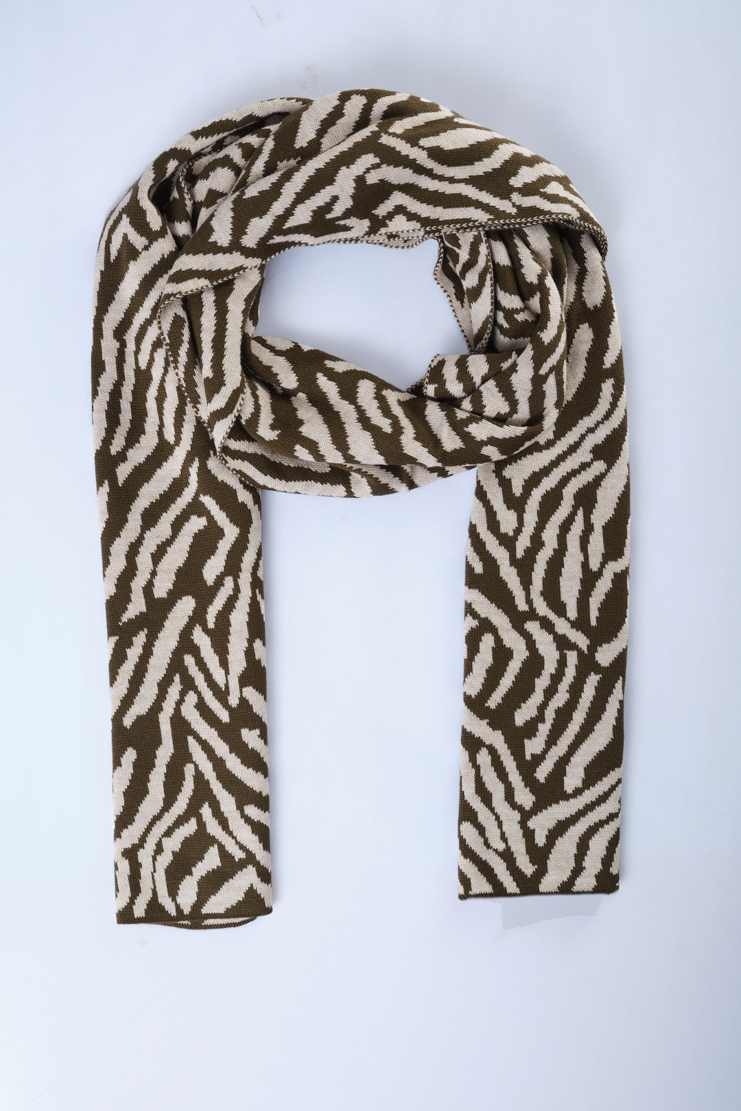 Haki-Bej Zebra Desenli Triko Atkı