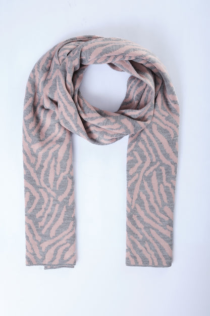 Pembe-Gri Zebra Desenli Triko Atkı