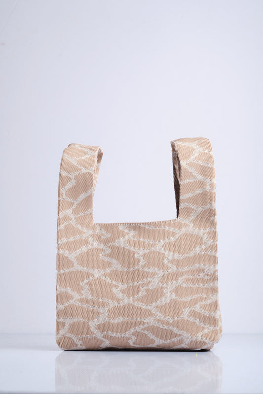 Bej-Krem - Leopar Desenli Triko Tote El Çantası