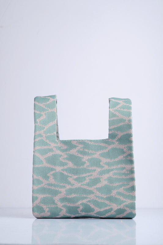 Yeşil-Gri - Leopar Desenli Triko Tote El Çantası