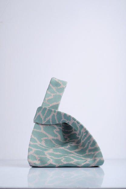 Yeşil-Gri - Leopar Desenli Triko Tote El Çantası
