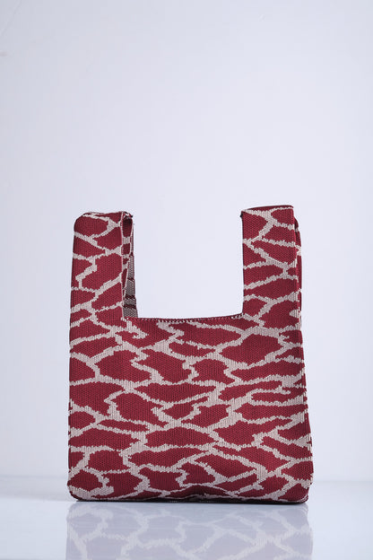 Bordo-Gri - Leopar Desenli Triko Tote El Çantası