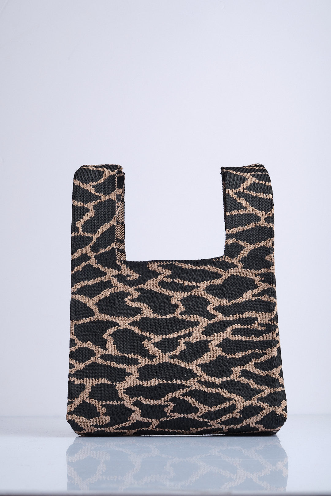 Bisküvi-Siyah - Leopar Desenli Triko Tote El Çantası