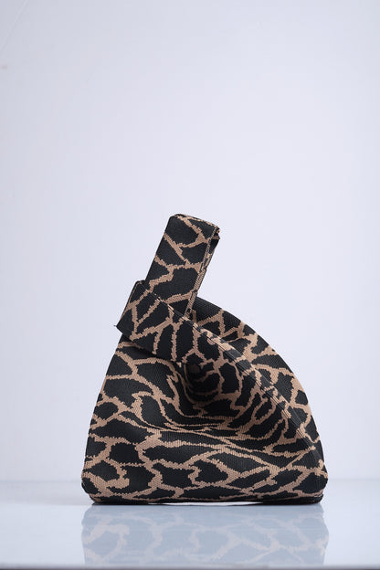 Bisküvi-Siyah - Leopar Desenli Triko Tote El Çantası