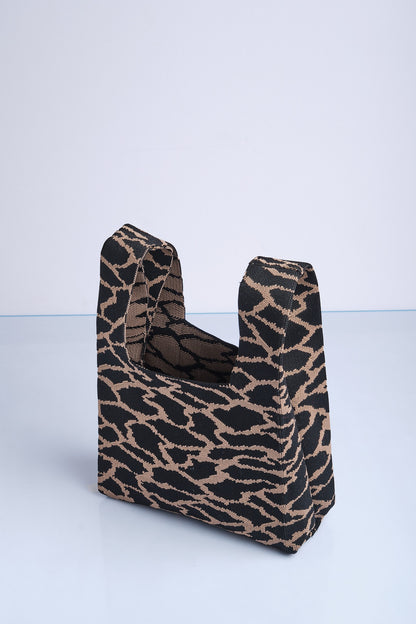 Bisküvi-Siyah - Leopar Desenli Triko Tote El Çantası