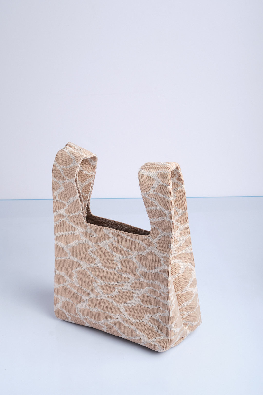 Bej-Krem - Leopar Desenli Triko Tote El Çantası