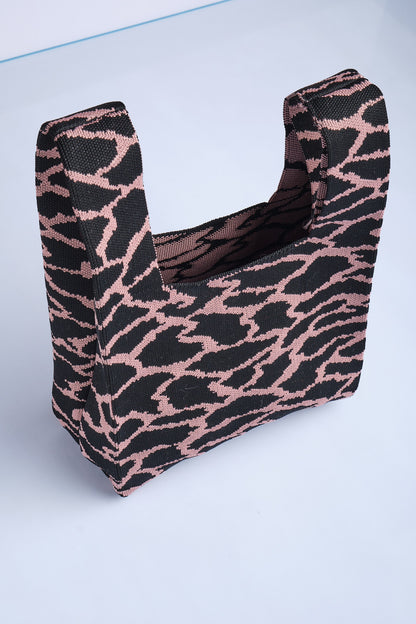 Gül Kurusu-Siyah - Leopar Desenli Triko Tote El Çantası