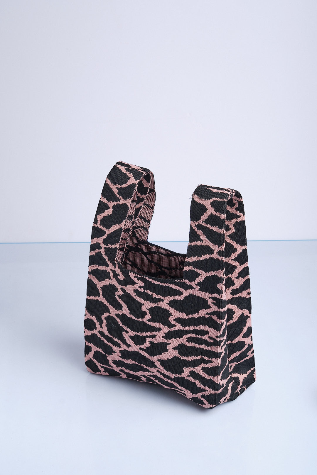 Gül Kurusu-Siyah - Leopar Desenli Triko Tote El Çantası