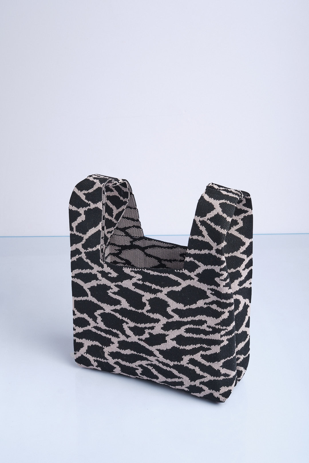 Krem-Siyah - Leopar Desenli Triko Tote El Çantası