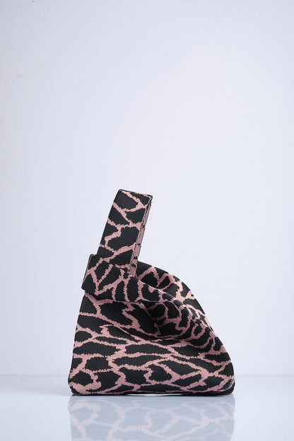 Gül Kurusu-Siyah - Leopar Desenli Triko Tote El Çantası