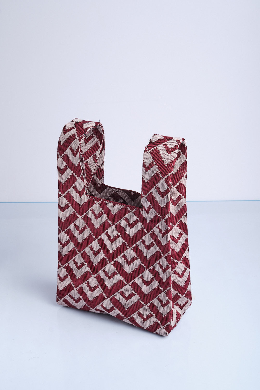 Bordo-Gri - V Desenli Triko Tote El Çantası